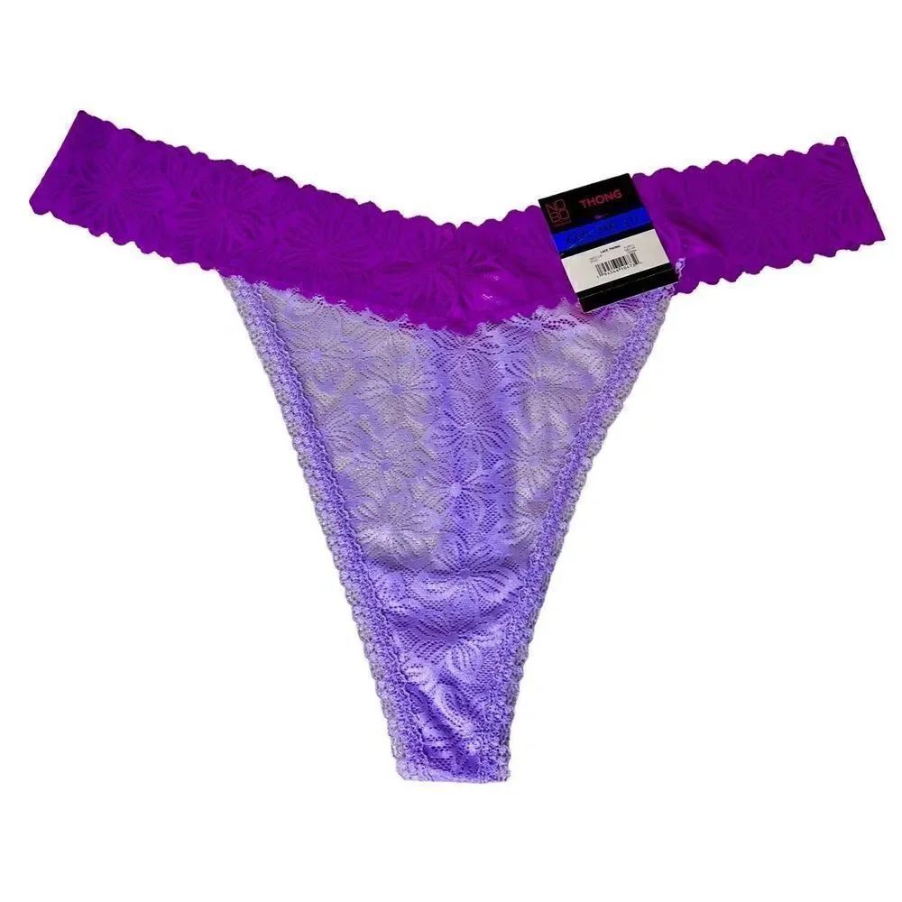 NWT No Boundaries NOBO Purple/Lilac Floral Lace V Thong Panties Size 3XL